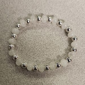 Handmade Silver Hematite and White Quartz Beaded Bracelet
